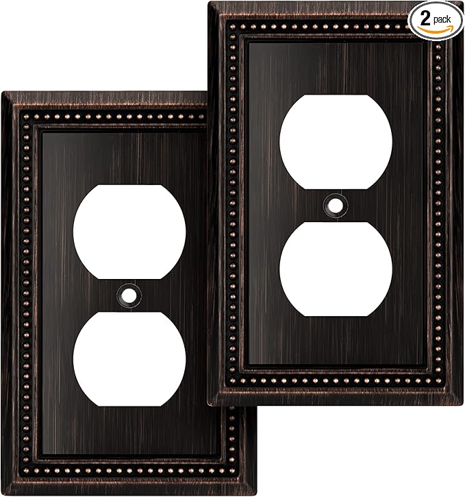 Henne Bery Sunken Pearls Heavy Duty Decorative Wall Plate Switch Plate Outlet Cover (Single Duplex, 2 Pack, Aged Bronze)