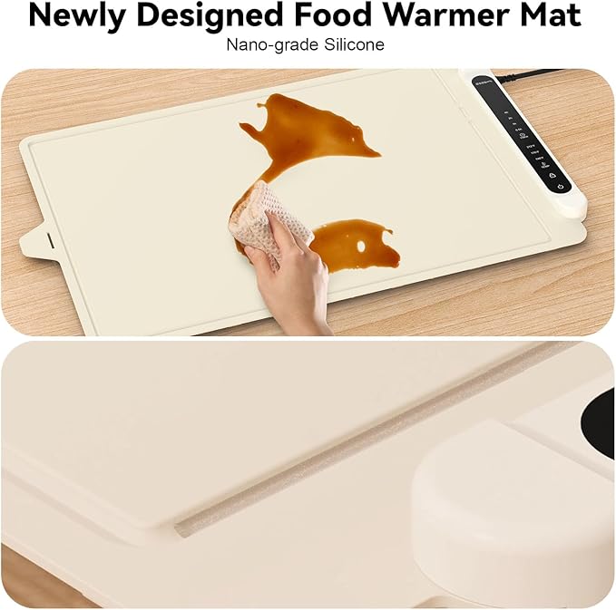Food Warming Mat Electric Tray: Adjustable Silicone Heating Pad with 3 Temperature Settings 4 Timer Function Portable Roll Up Hot Plate for Buffets Party Gatherings Kitchen Warmer Countertop Holiday
