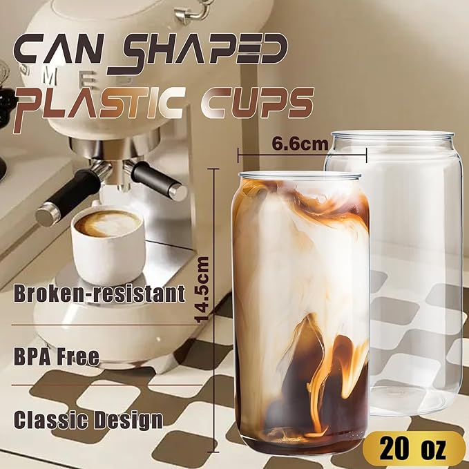 Nervure 12 Pack Can Shaped Plastic Cups - 16oz Classic Drinking Cups - Beer Can & Iced Coffee Tumbler - Smoothie, Boba Tea, Cocktail