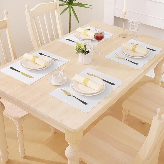 Homaxy Faux Leather Heat Resistant Placemats for Dining Table Set of 4, Waterproof Wipeable Washable PU Table Mats, Easy to Clean Anti-Slip Place Mats, 11.8" x 17", White