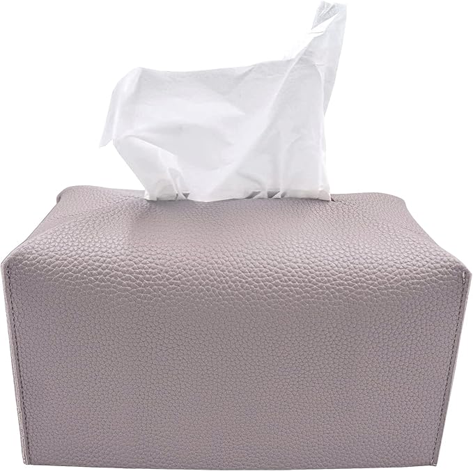 Carrotez Tissue Box Cover, [Refined] Modern PU Leather Rectangular Tissue Box Holder - Decorative Holder/Organizer for Bathroom Vanity Countertop, Night Stands, Office Desk 9.5"X5"X5" - Lavender