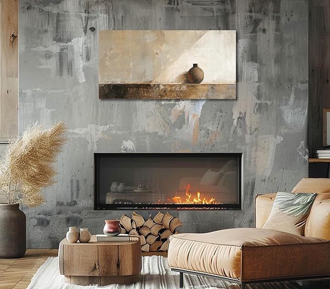 ADJUVANT Wall Art Minimalist Neutral Vase Painting 60" L x 30" W, Earth Tone Canvas Artwork Prints Simple Pottery Pictures Contemporary Rustic Wall Decor for Living Room Bedroom