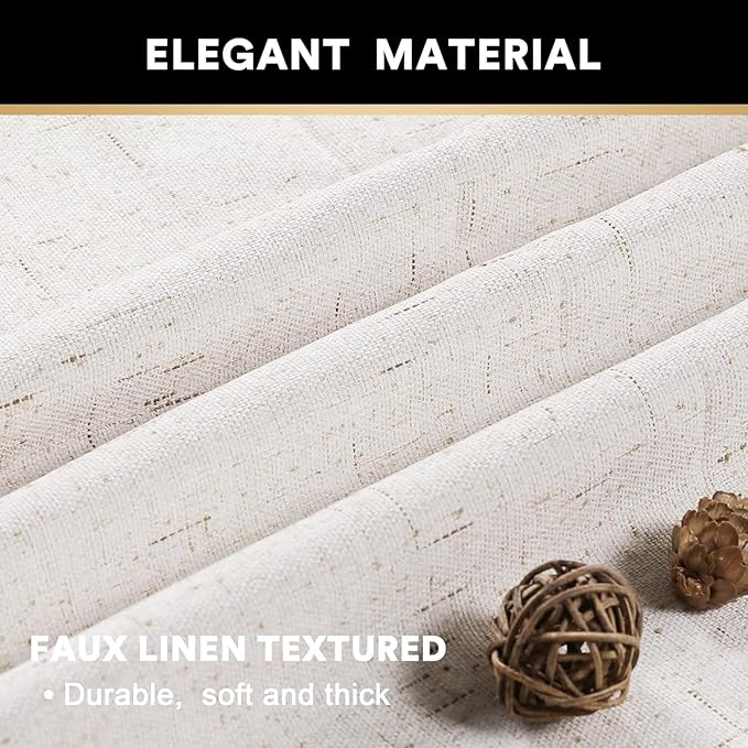 PrinceDeco 100% Blackout Curtains 102 Inches Long with Thermal Insulated White Liner Linen Textured Blackout Curtains for Bedroom, W52 x L102, 2 Panels,102 inch Length for Doorway, Office, Ivory