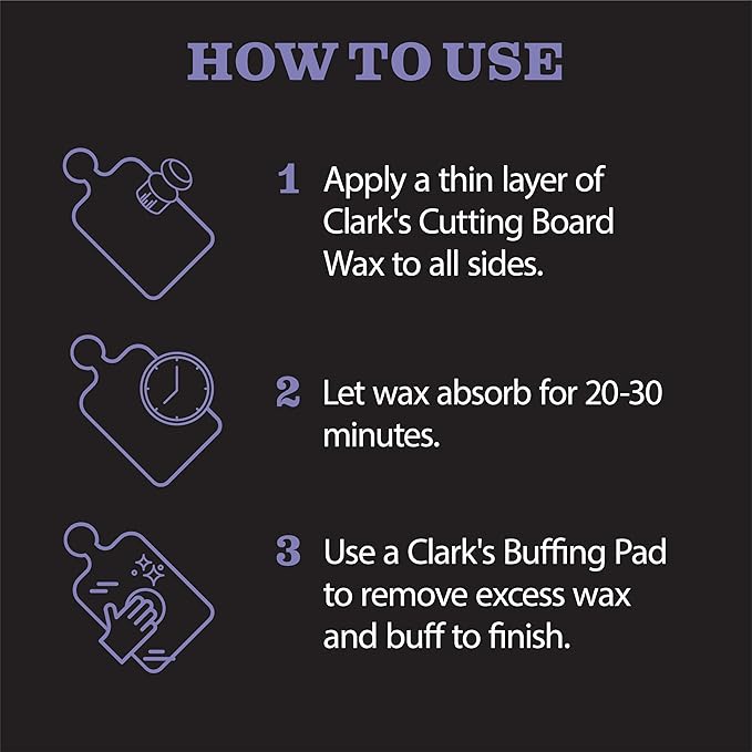 CLARK’S Cutting Board Oil and Wax Kit - Set includes Food Grade Mineral Oil (12oz), Finishing Wood Wax (6oz), Applicator Sponge & Buffing Pad, Enriched with Food Safe Lavender and Rosemary Extract