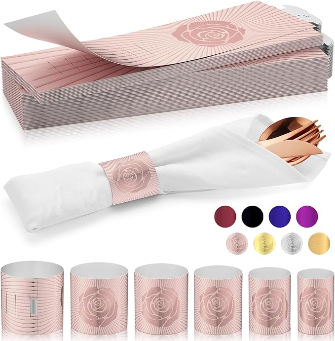 Christmas Napkin Rings Set of 200, 2 Colors in 1, Reusable Adjustable Napkin Bands for Holiday Parties, Wedding, Thanksgiving Table Decor, Waterproof Tear-Proof (Rose Gold) Great Gift Idea
