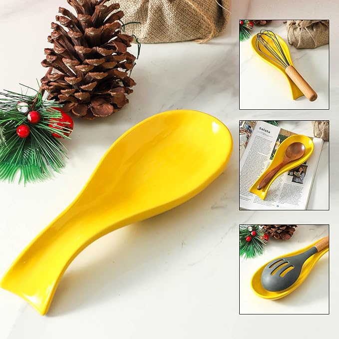 Ceramic Spoon Rest for Stove Top,Large 8.7 Inch Spoon Holder for Kitchen Counter,Porcelain Utensil Rest for Thankgiving and Christmas Gift,Dishwasher Safe and Heat-Resistant,Yellow(1 PC)
