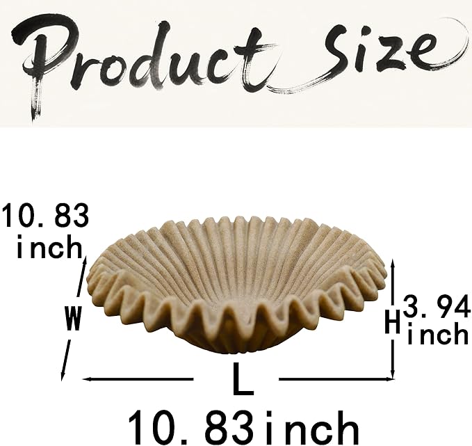 Large Decorative Bowl decor, Scalloped Pedestal Bowls for Modern Home Decor,Ruffle Decor,Stylish Key Bowl for Entry Table,Decorative Fruit Bowl for Kitchen Counter,Artificial Stone Beige