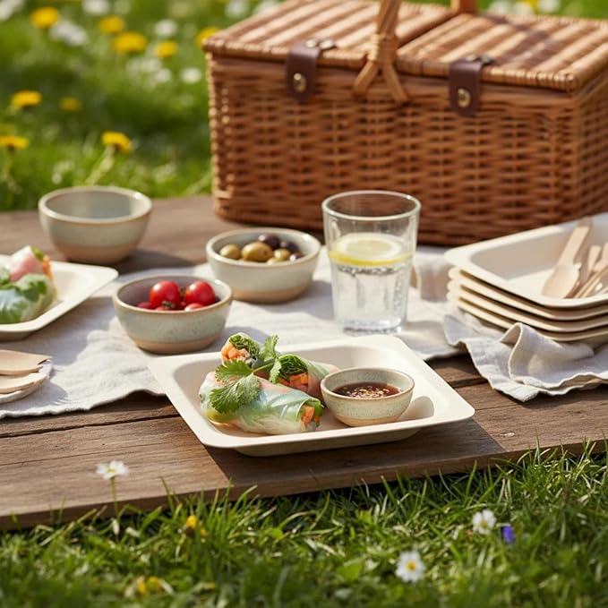 400 Pack Disposable Square Palm Leaf Bowls, Heavy Duty Serving Dishes, Natural Friendly Alternative to Paper or Bamboo Tableware for Parties, Weddings, BBQ & Catering, 4.3inches