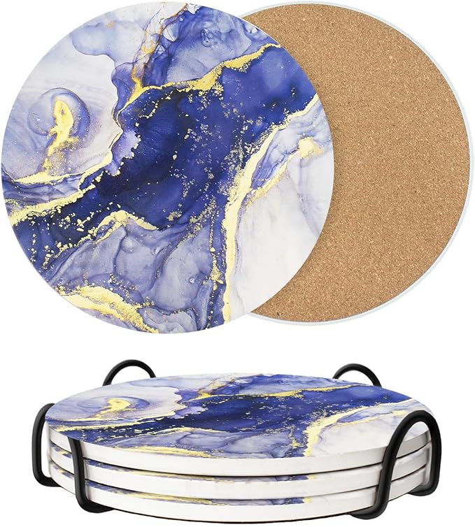 8 Inch Trivets for Hot Dishes, Pots and Pans, Marble Style Ceramic Trivet with Holder, Heat Resistant Hot Plate Mats for Countertops, Table, Home Essentials, Farmhouse Decor, Set of 3
