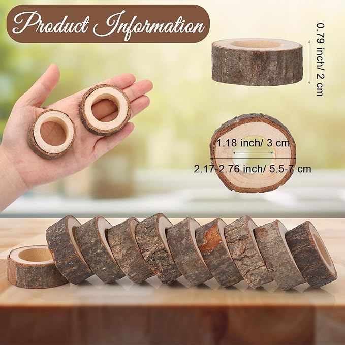 Set of 24 Wooden Bark Napkin Ring Handcrafted Wooden Napkin Holder Rustic Napkin Rings Buckles Party Gift Farmhouse Table Decoration for Dining Wedding Birthday, Everyday