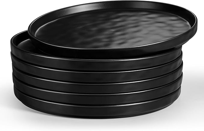 LIANYU Ceramic Dessert Plates Set of 6, 10.2 Inch Dinner Appetizer Plates for Kitchen Dining, Porcelain Round Plate Serving Cake Bread Salad Snack, Microwave & Dishwasher Safe, Obsidian Black