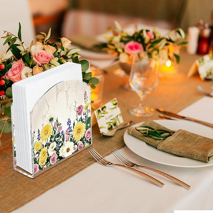 Sunflower Decor Napkin Holder for Table, 2 Pack 5"x5" Spring Paper Holder for Kitchen, Party, Dining Restaurant, Bar Summer Rustic Cocktail Paper Napkin Dispenser for Table Decoration Gift