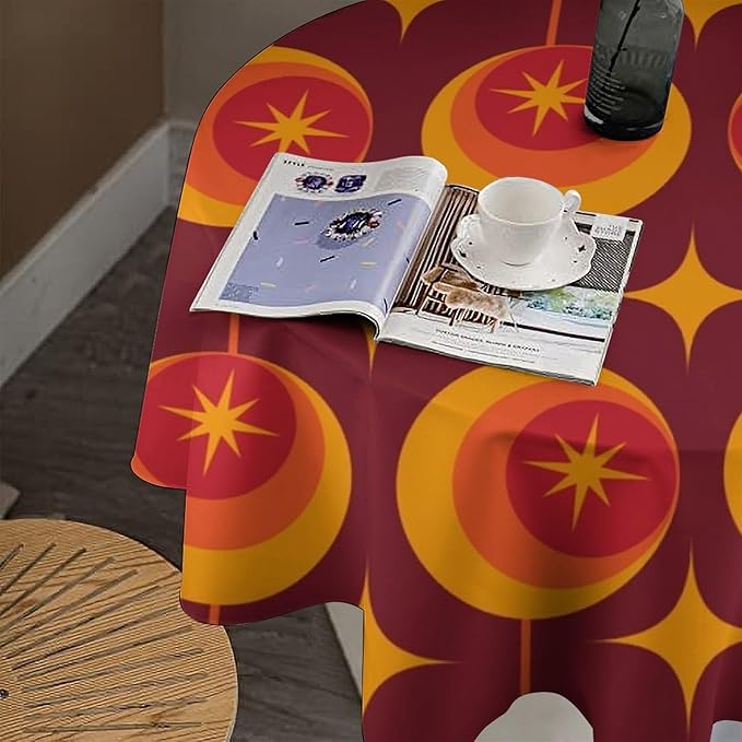 Modern Mid Century Round Tablecloth, Abstract Vintage Geometric Print Tablecloth for Home Party Dining Room Kitchen Decor 60Inch(152cm)