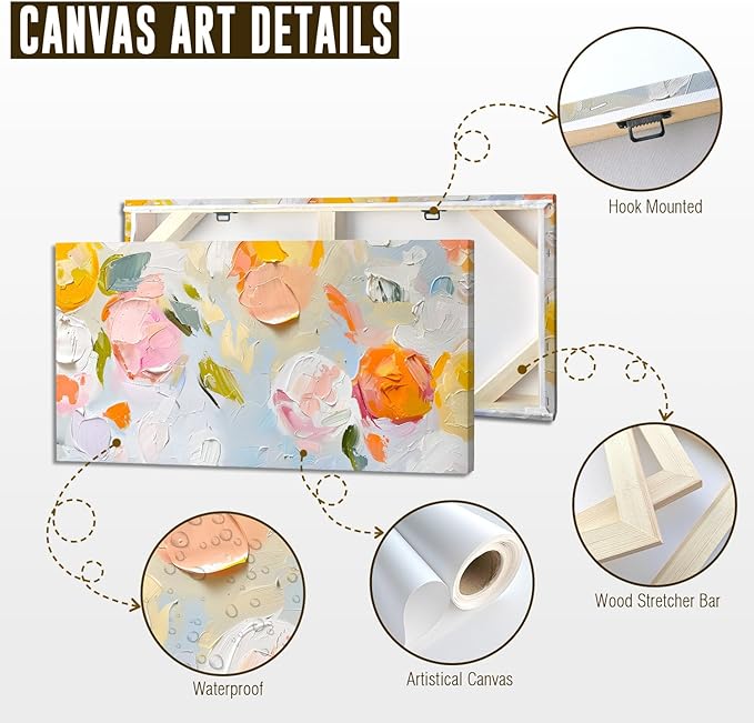 ADJUVANT Wall Art Impressionist Floral 48"L x 24"W, Colorful Flowers Canvas Painting Vibrant Blooms Artwork Soft Hues Prints Botanical Pictures Wall Decor for Living Room Bedroom Dining Room Home Office