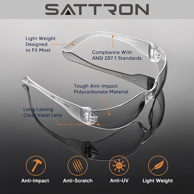 Clear Safety Glasses Bulk of 50, ANSI Z87.1 Eye Protection for Women Men, Scratch & Impact Resistant Protective Glasses, Ideal for Lab, Construction, Shooting