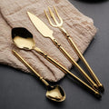 Gold Silverware Set for 8 Durable 18/10 Stainless Steel Flatware Set Creative Styles 32 Piece Modern Cutlery Tableware Utensils Set for Home Kitchen Wedding Restaurant Knives forks and Spoons