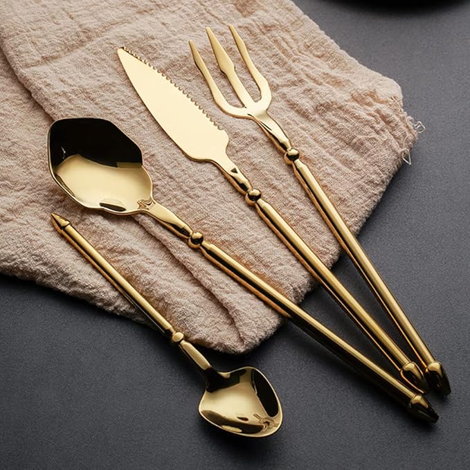 Gold Silverware Set for 12 Durable 18/10 Stainless Steel Flatware Set Creative Styles 48 Piece Modern Cutlery Tableware Utensils Set for Home Kitchen Wedding Restaurant Knives forks and Spoons
