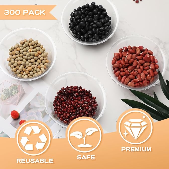 300 Packs 8.5 oz Clear Plastic Bowls Disposable Plastic Bowls for Parties Weddings Serving Container for Candy, Soup, Dessert, Salsa, Ice Cream, Popcorn, Chip