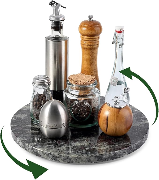 Koville 12'' Black Marble Lazy Susan for Dinning, Marble Turntable for Kitchen Counter, Lazy Susans Organizer for Cabinet, Serving Rotation Spinning Tabletop Organizer Swiveling, Spice Rack Storage