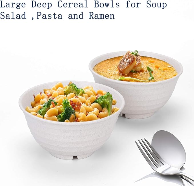Homestockplus Unbreakable Cereal Bowls 30 OZ Ramen Bowl Microwave and Dishwasher Safe BPA-Free Eco-Friendly Deep Soup Bowl for Cereal, Salad, Soup, Rice（NOT CERAMIC） [Set of 8]