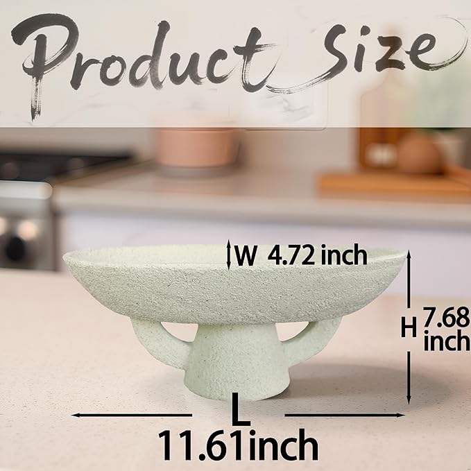 Boho Modern Decorative Bowl decor - Multi functional modern home Pedestal decoration bowl,Handicraft Bowls,Stylish Key Bowl for Entry Table,Fruit Bowls for Kitchen Counter,Artificial Stone White