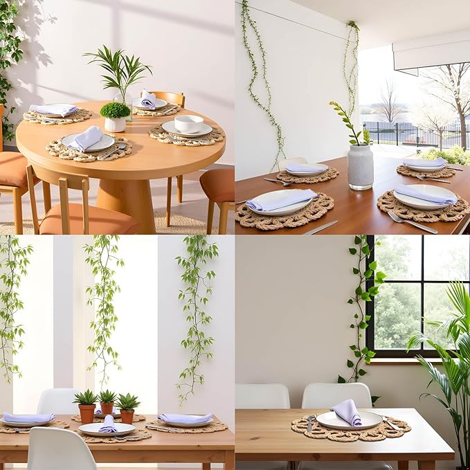 13.8" Set of 6 Seagrass Placemats | Boho Woven Rattan Table Mats | Farmhouse Wicker Spring Plate Chargers Like Water Hyacinth, Seagrass for Wedding, Party, Christmas, Events