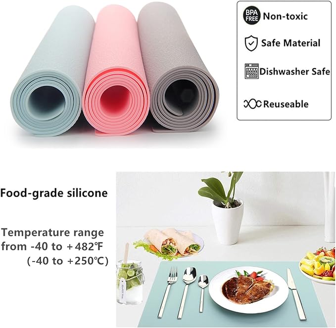 IYYI Silicone Placemats, Placemats for Kids, Placemats Set of 4, Waterproof Heat Resistant Non-Slip Table Mats for Dining Table, Easy to Clean