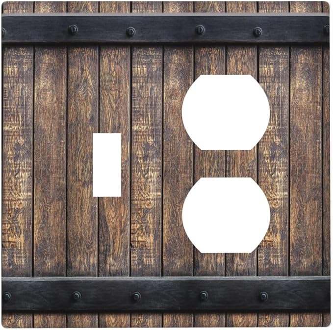 Light Switch Cover Plate Rustic Barn Door Vintage Country Wood Board 2 Gang Decorative Switch Plates 1 Toggle Duplex Combo Outlet Covers GFCI Wall Plates for Farmhouse Cabin Decor