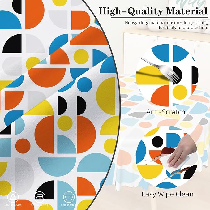 Laeacco 42 Inch Geometric Round Tablecloth Colorful Sector Circular Pattern Modern Abstract Art Print Table Cloth Washable Waterproof Wrinkle Free Table Cover for Kitchen Dining Picnic Party Decor