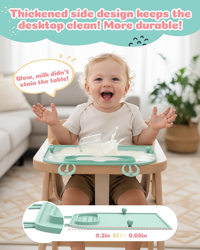 2Pack Silicone Placemats for Baby&Kid, Stain-Proof Non-Slip Baby Place Mat for Restaurant Highchair& Home Dining, Baby-led Food mats for Travel, Portable Toddler Table mat-Waterproof&Dishwasher Safe