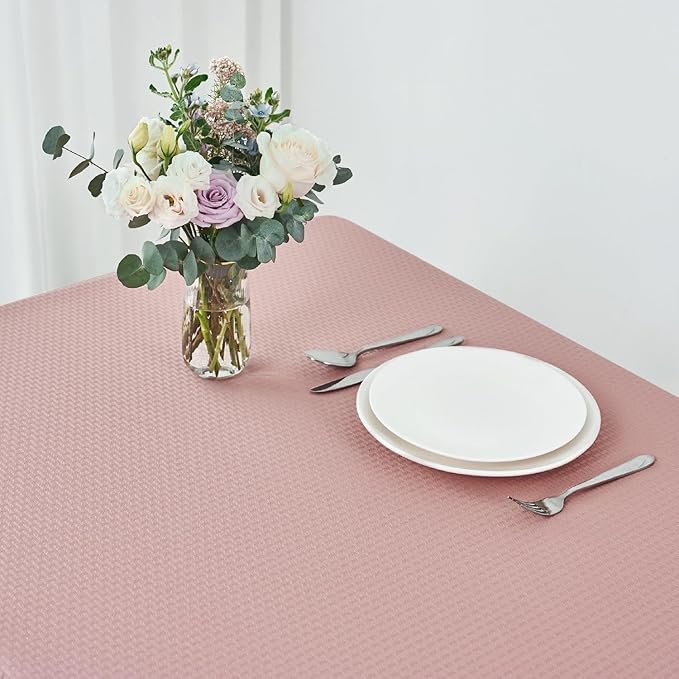 maxmill Square Jacquard Tablecloth Waterproof Spillproof Wrinkle Resistant Soft Weaved Design Table Cloth for Dinner and Party Washable Fabric Cover, Indoor Outdoor Use, 60 x 60 Inch, Pale Blush