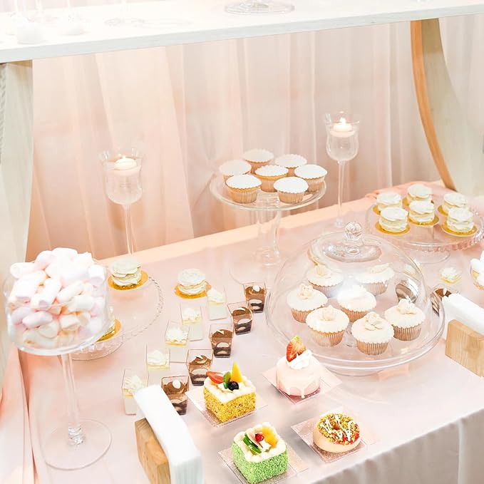 Zhehao 100 Pcs Clear Plastic Dessert Appetizer Plates, 3.6 x 3.6 Inch Disposable Small Square Plastic Dessert Cake Plates for Wedding Cake Appetizer Parties Reception(Silver Clear)
