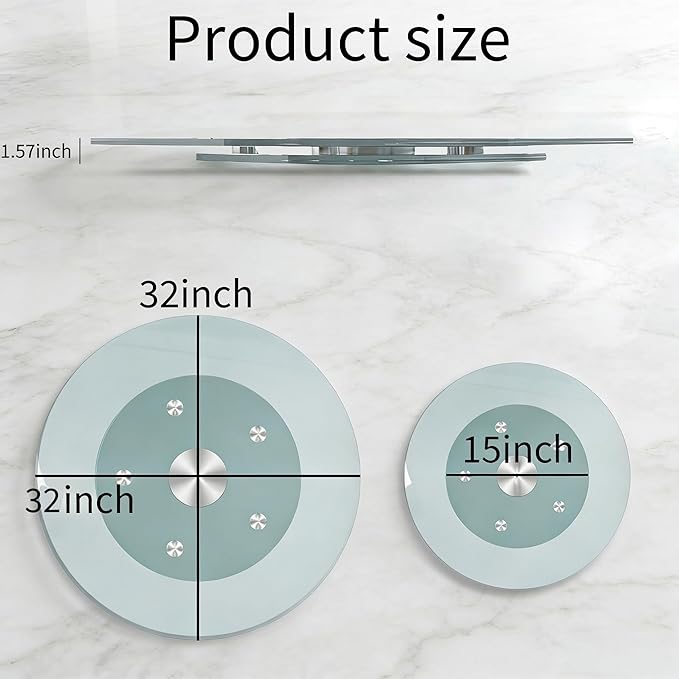 32" Glass Lazy Susan for Dining Table, Glass Turntable Table Centerpiece with 6 Rotating Wheels, 360° Smooth and Silent Spin Tabletop Rotating Tray, for Family Gatherings, Banquets, Weddings, 82 cm