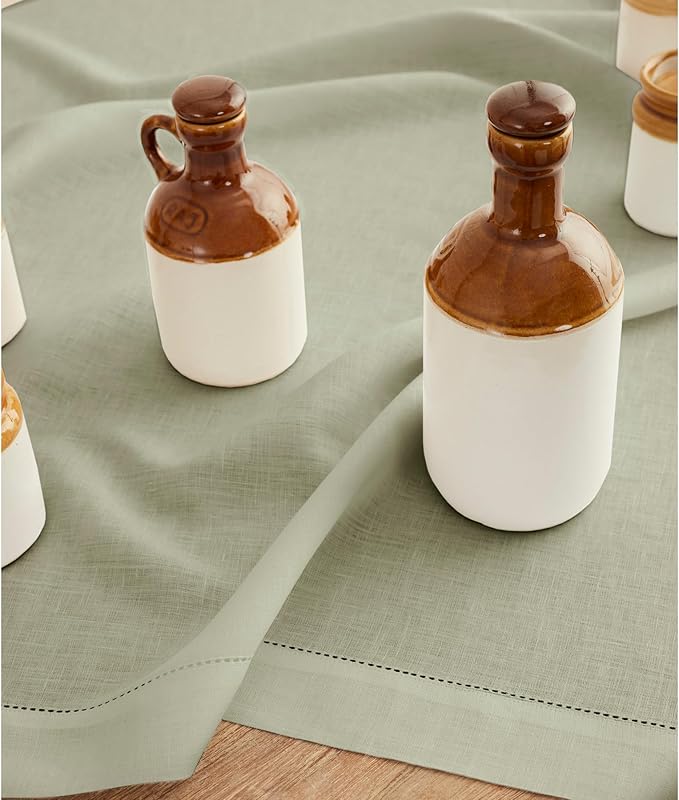 Solino Home Sage Green Linen Tablecloth 60 x 120 Inch - 100% Pure Linen Hemstitch Table Cloth for Rectangle Tables - Classic Hemstitch, Washable Tablecloth for Winter, Spring, Easter, St Patricks Day