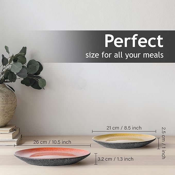 MIAMIO – Set of 6, Dinner Plates, Ceramic Plates, Kitchen plates, Plate Sets – Microwave Safe Plates, Oven and Dishwasher Safe – Las Palmitas Collection