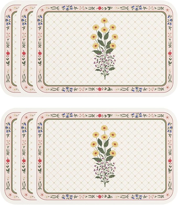 ISAENNE Floral Rectangle PVC Placemats Set of 6, Yellow Daisy Pattern Placemat, Waterproof and Heat-Resistant,Decoration for Kitchen,Dining, Parties, Holiday,12"*17"