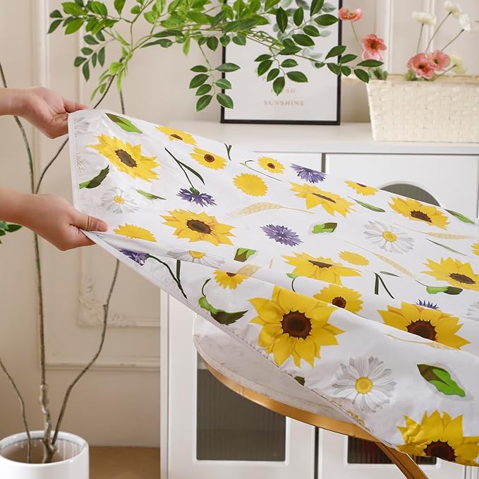 Walrus Round Vinyl Fitted Tablecloth with Flannel Backing Elastic Edge Design Table Cover Waterproof Oil-Proof PVC Table Cloth Stain-Resistant Best for 37"-44" Round