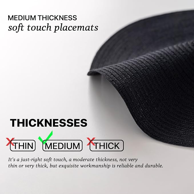 Round Placemats Set of 4 Woven Placemats Washable Braided Table Mats for Dining Table Heat Resistant Non-Slip Circle Place Mats(Black)
