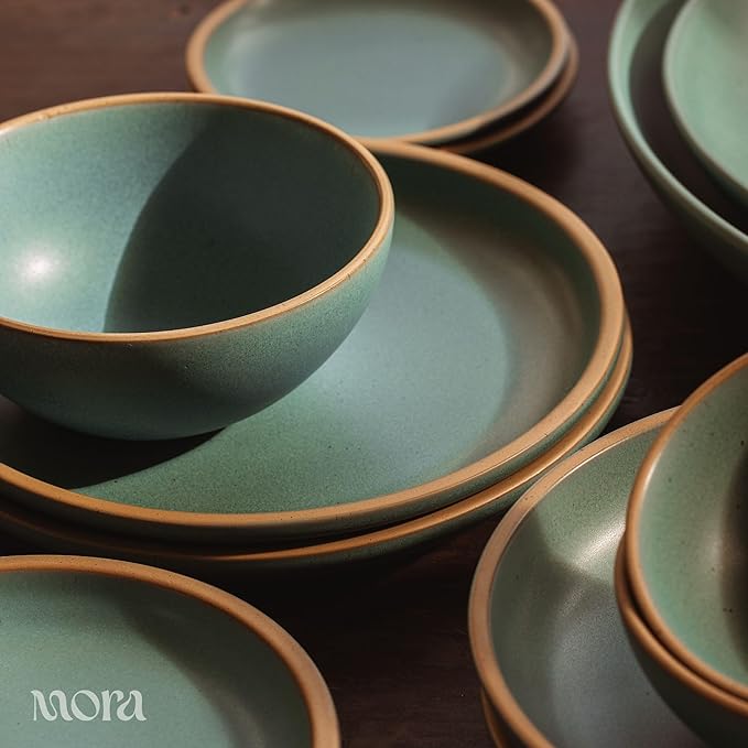 MORA Large Plates Set of 4, 10.5 inch Ceramic Pottery Dinner Plates - Microwave, Oven and Dishwasher Safe - Iris