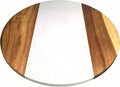 13 Inch Marble and Acacia Wood Lazy Susan – Rotating Serving Tray for Dining Table, Kitchen Island or Coffee Table, Decorative Turntable with Natural Marble Top & Wooden Frame