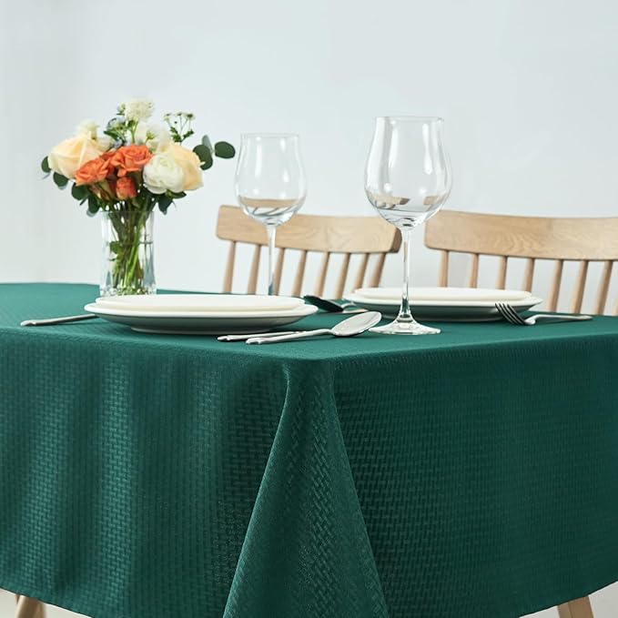 maxmill Weaved Texture Tablecloth Water Resistance Antiwrinkle Spillproof Soft Washable Christmas Table Cloth for Dining Room, Banquet Parties Holiday Dinner, Rectangle 60 x 108 Inch, Hunter Green