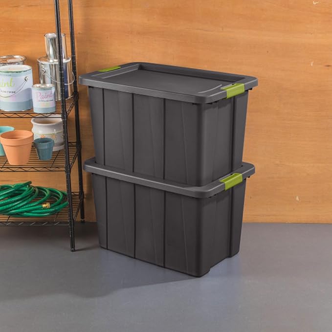 Sterilite 8-Pack Storage Bins with Lids, Heavy Duty Totes, Tuff1, 30 Gallon, Flat Gray