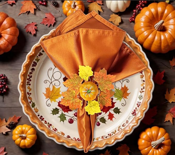 WINGFISH Fall Napkin Rings 12 Pcs Thanksgiving Napkin Rings Farmhouse Fall Pumpkin Napkin Holder for Thanksgiving Table Decorations, Fall Banquet, Holiday Dinner Party