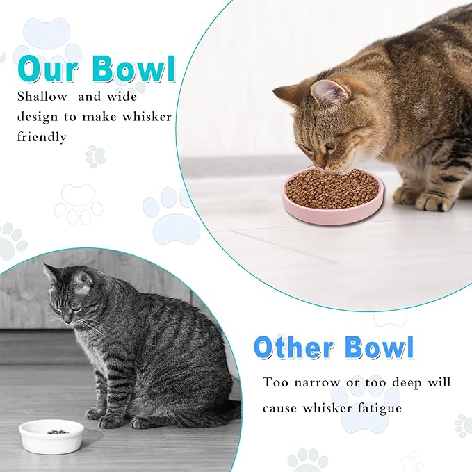 Silicone Dog Bowl Shallow Cat Food Bowls, 6 Inch Wide Cat Bowls Whisker Friendly, No Spill Less Mess Dog Plates for Dry and Wet Food, Set of 2 Puppy Bowls for Small Dogs and Cats
