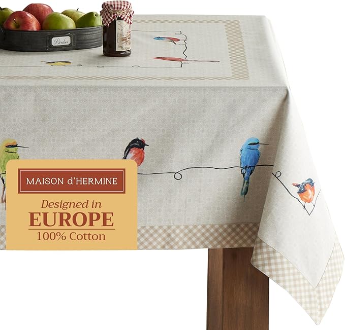 Maison d' Hermine Birdies On Wire 100% Cotton Tablecloth 54 - inch by 72 - inch.