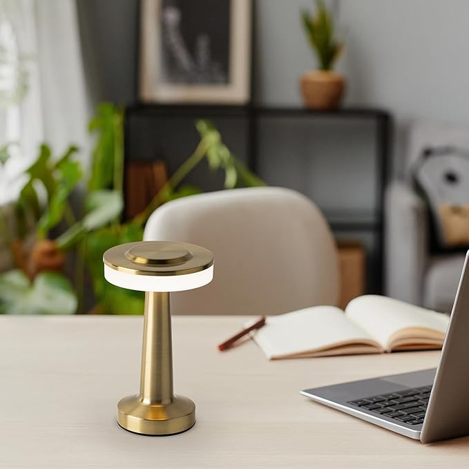Radiance LED Cordless USB-C Re-Chargeable Desk Lamp, 5200mAh Battery Operated with 3 Color Temperature 2700K-3000K-3500K and Fingertip Touch On/Off Plus Dimming in Satin Brass