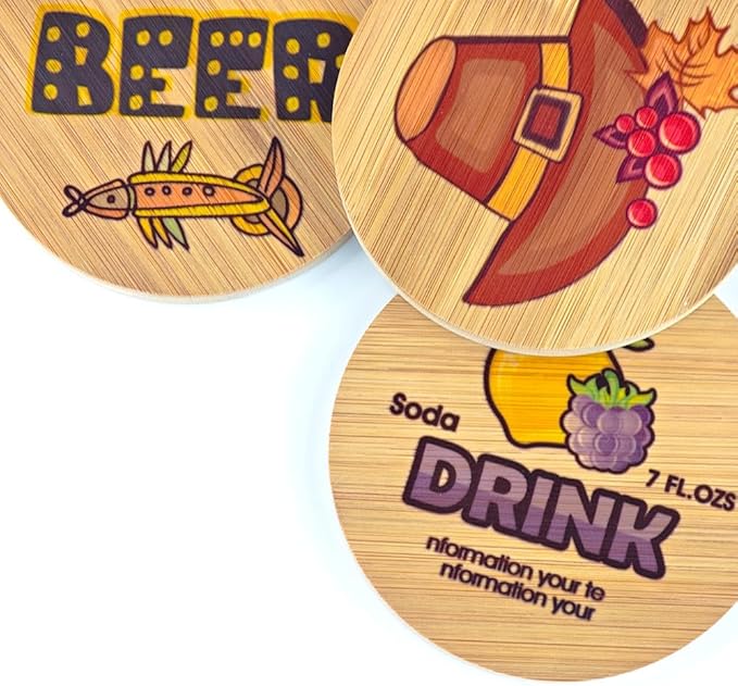 Sublimation Wood Coasters Blanks 4 Pack with Holder Bamboo Round Square Cup Coaster Mats for Sublimation Transfer Heat Press Printing DIY Crafts (Round)