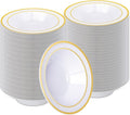 BESTVIP 200 Pack Plastic Bowls with Gold Rim, 12 Oz Disposable Bowls Disposable Bowls for Parties, Wedding, Christmas, Soak Proof Bowls for Breakfast, Lunch, and Dinner Meals