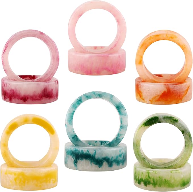 ALPHA Living HOME Epoxy Resin Napkin Rings -Set of 12 Colorful Napkin Ring Holders 1.5" Napkin Rings for Christmas Party Decoration, Dinning Table, Family Gatherings, Table Décor(Multi Pastel)