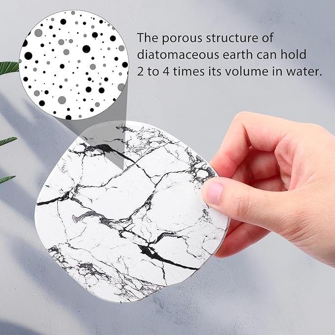 Diatomaceous Earth Coasters Set of 4，Cool Absorbent Quick-Dry Drink Coasters for Desks, Cute Modern Stone Design with Stylish White Aesthetic (4, Marble White)
